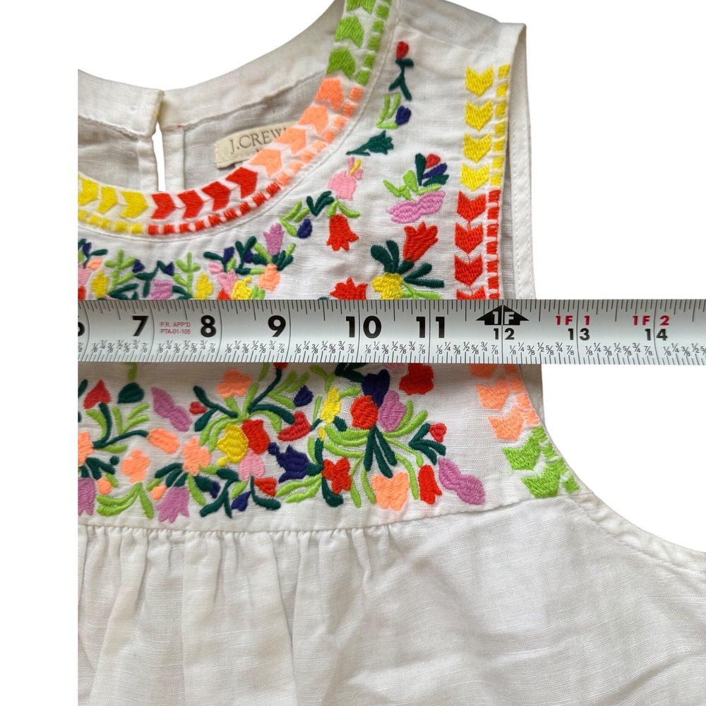 Crew Embroidered Yoke Sleeveless Top Linen Blend Floral Boho Size 2 - Picture 5 of 7